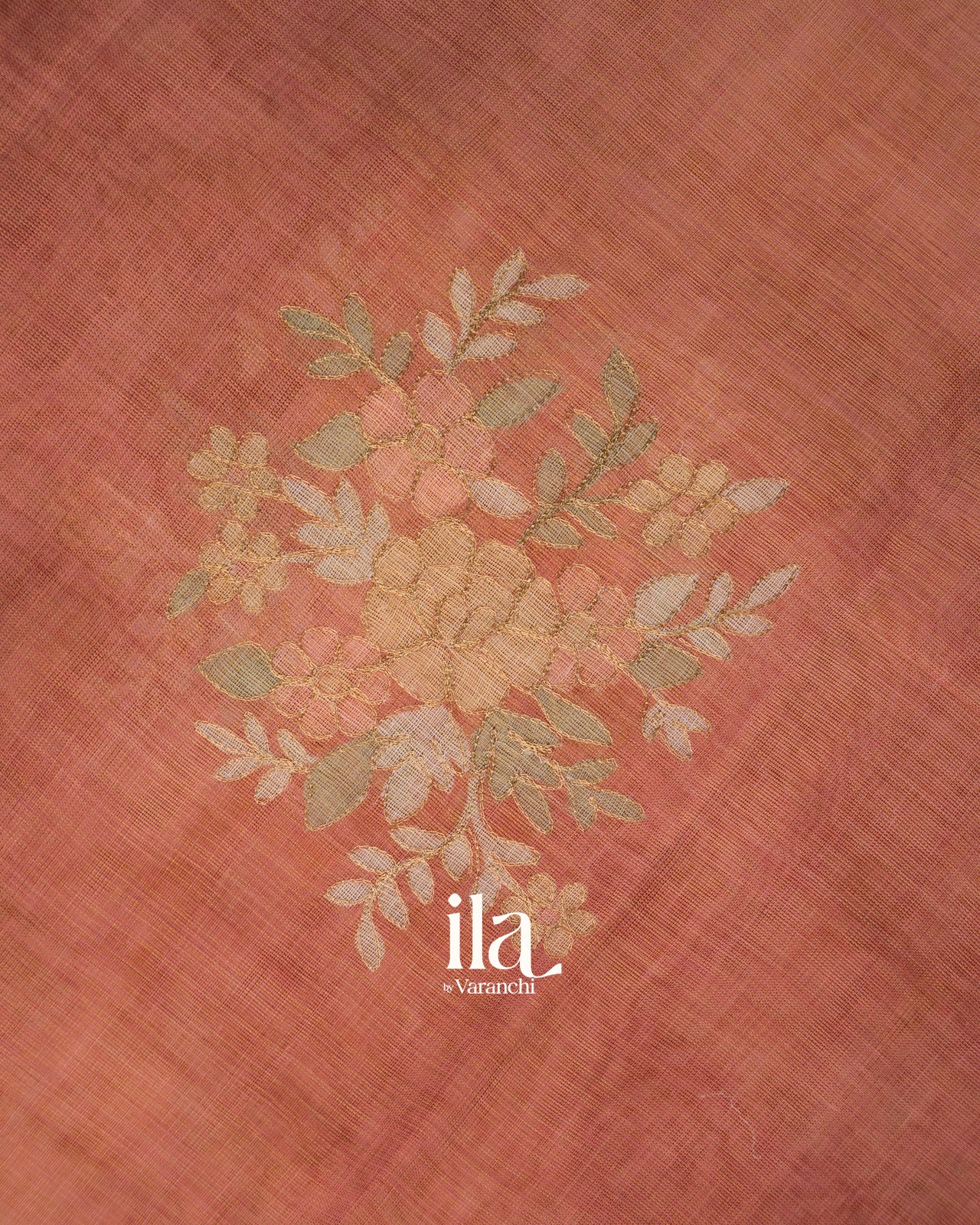 Rustic Copper Hand-Painted and Embroidered Semi Linen Tissue Saree 