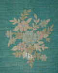 Teal Blue Hand-Painted and Embroidered Semi Linen Tissue Saree 