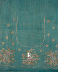 Teal Blue Hand-Painted and Embroidered Semi Linen Tissue Saree 