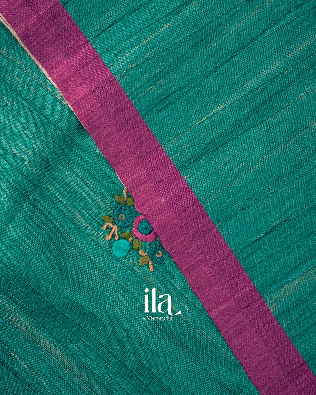 Purple and Turquoise Blue Embroidered Semi Tussar Silk Saree