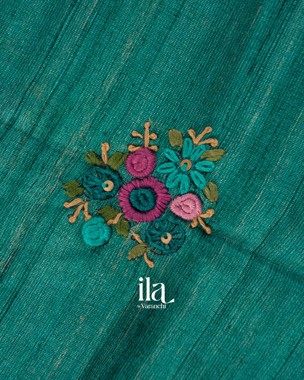 Purple and Turquoise Blue Embroidered Semi Tussar Silk Saree