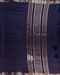 Navy Blue Checks and  Floral Emboidered Semi Silk Saree 