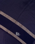 Navy Blue Checks and  Floral Emboidered Semi Silk Saree 