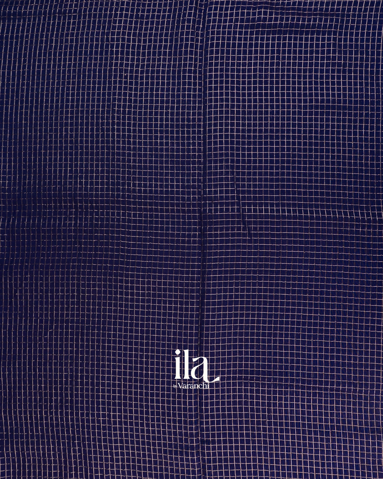 Navy Blue Checks and  Floral Emboidered Semi Silk Saree 