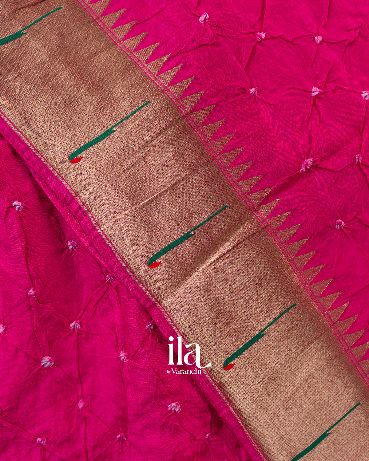 Rani Pink Bandhani Semi Silk Saree -Border
