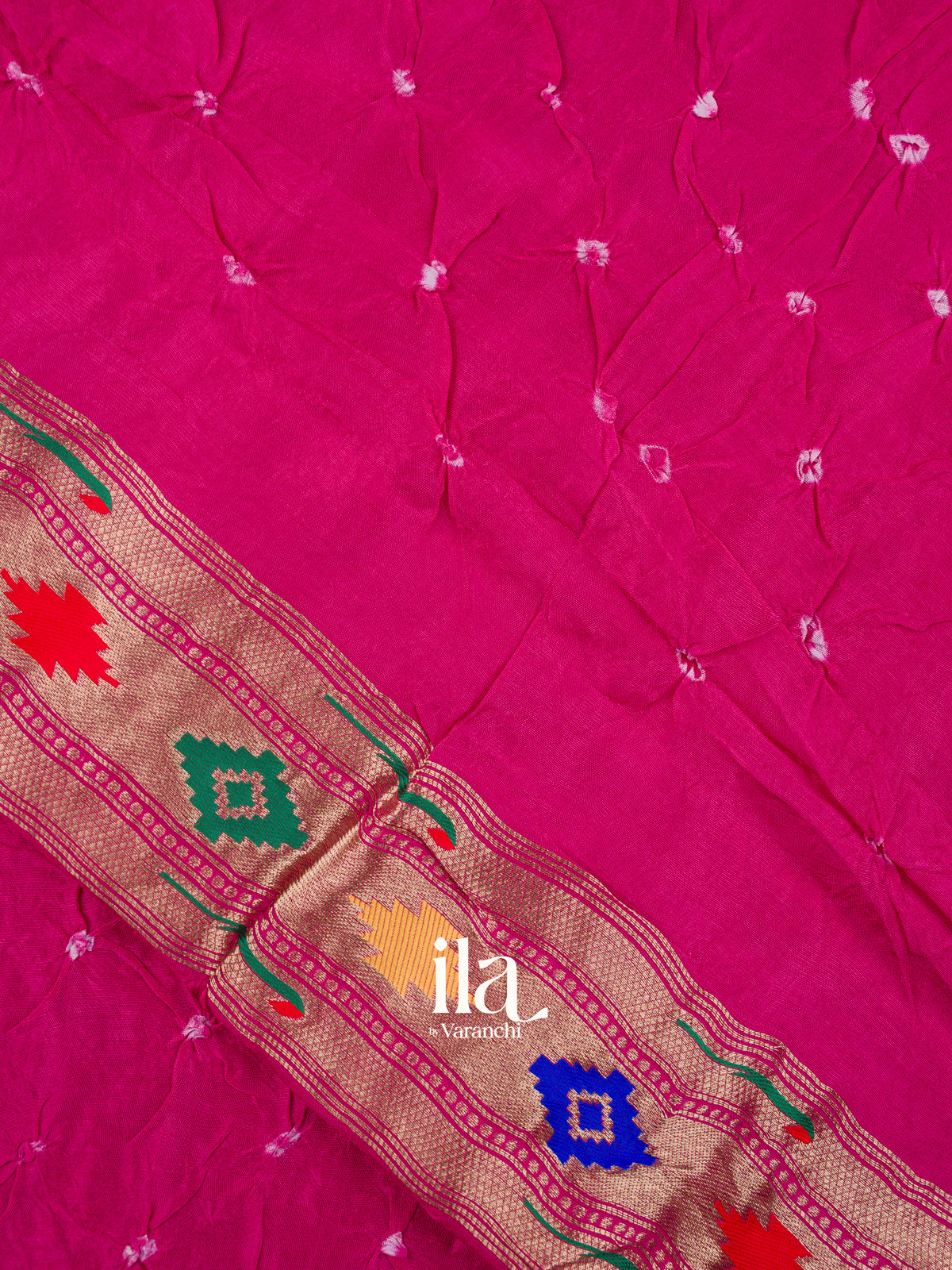Rani Pink Bandhani Semi Silk Saree -Blouse