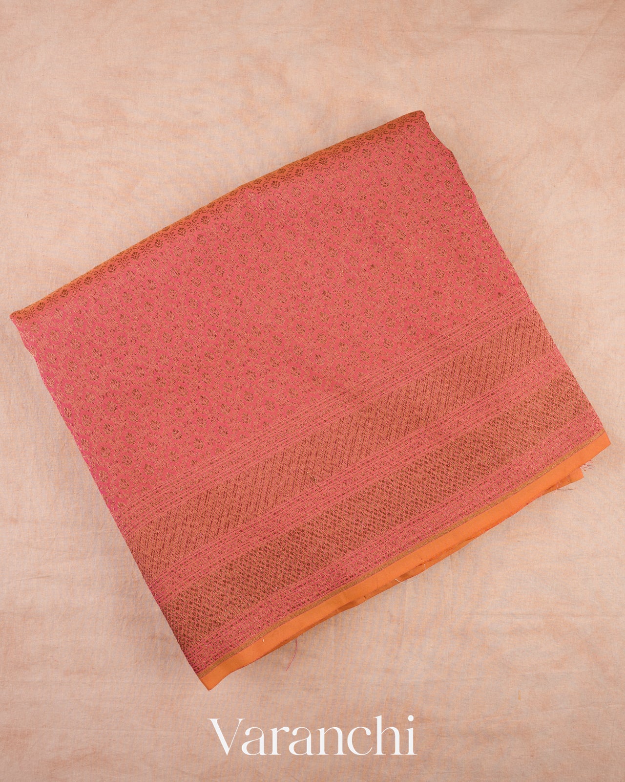Coral Pink Pure Banarasi Semi Silk Saree