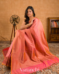 Coral Pink Pure Banarasi Semi Silk Saree