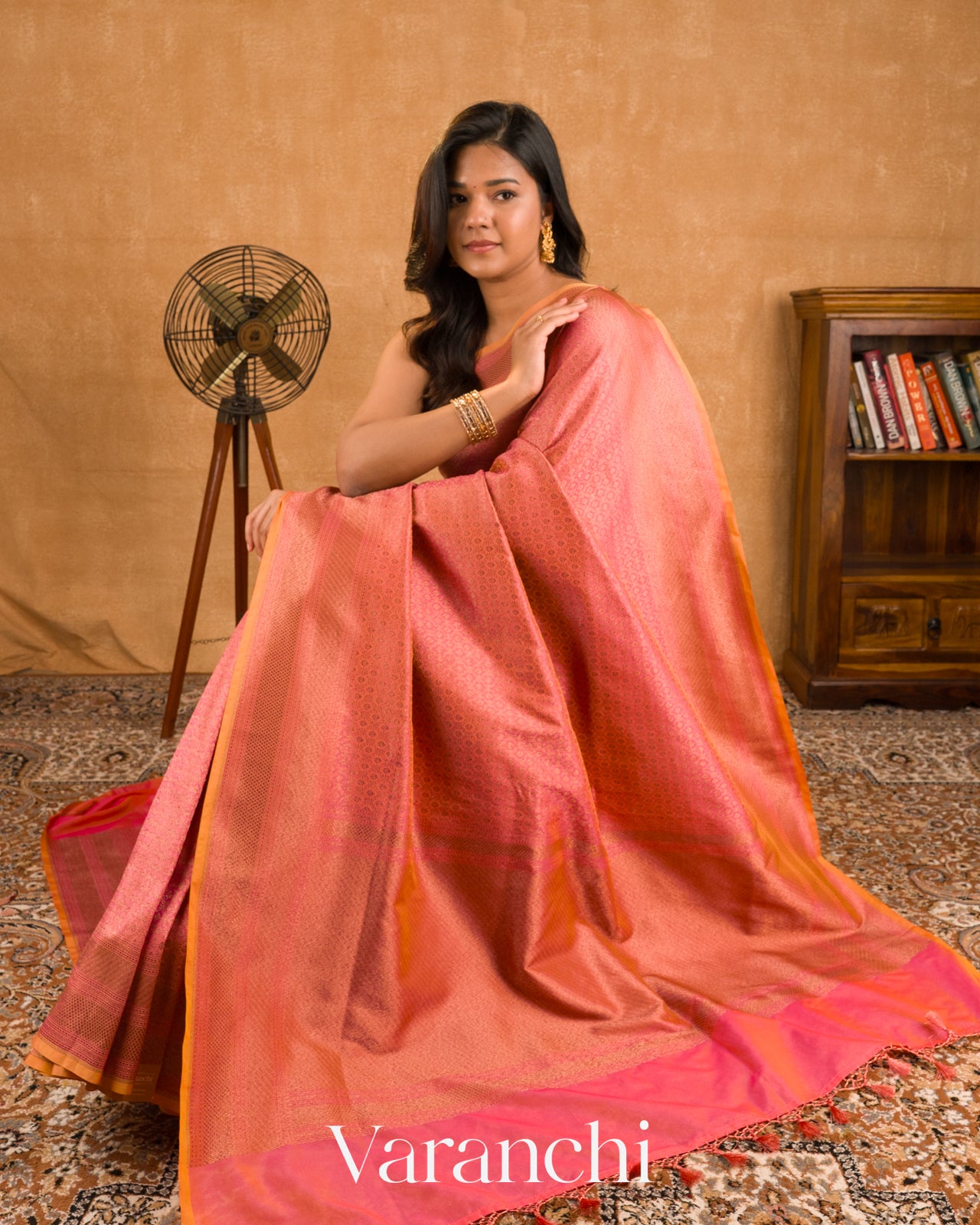 Coral Pink Pure Banarasi Semi Silk Saree