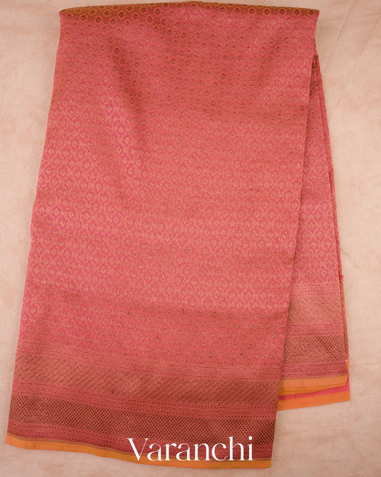 Coral Pink Pure Banarasi Semi Silk Saree