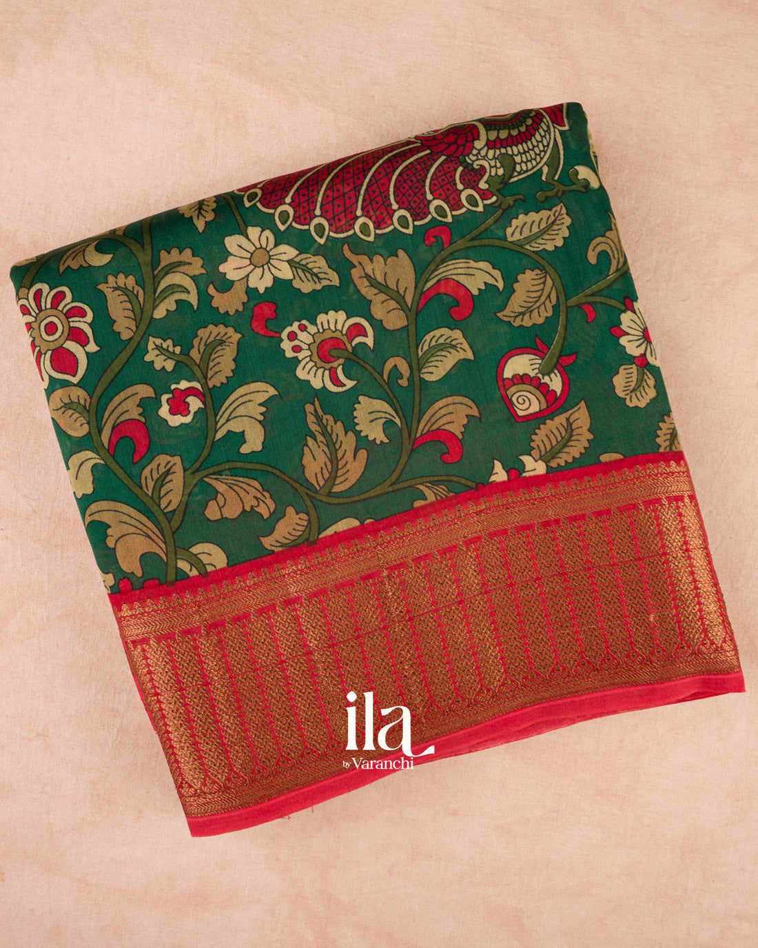 Bottle Green Kalamkari Pure Chanderi Cotton Saree