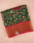 Bottle Green Kalamkari Pure Chanderi Cotton Saree