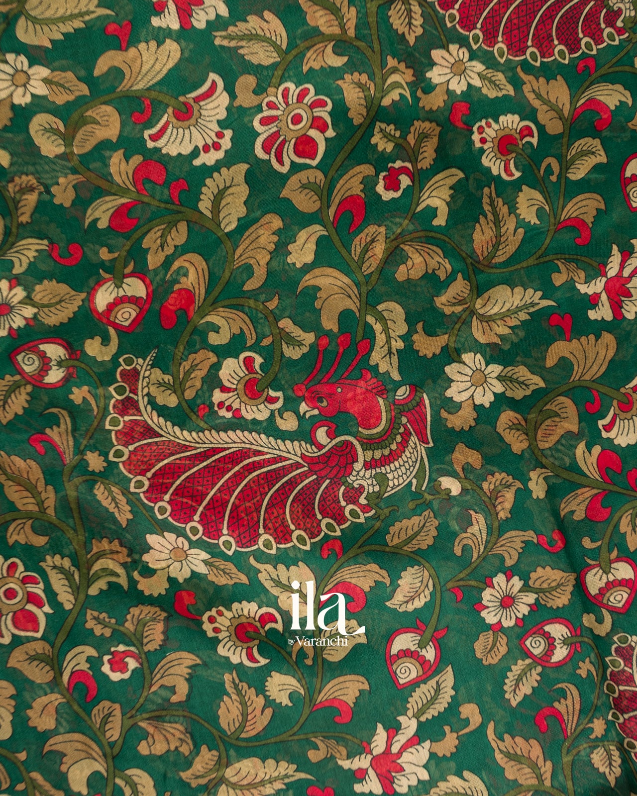 Bottle Green Kalamkari Pure Chanderi Cotton Saree