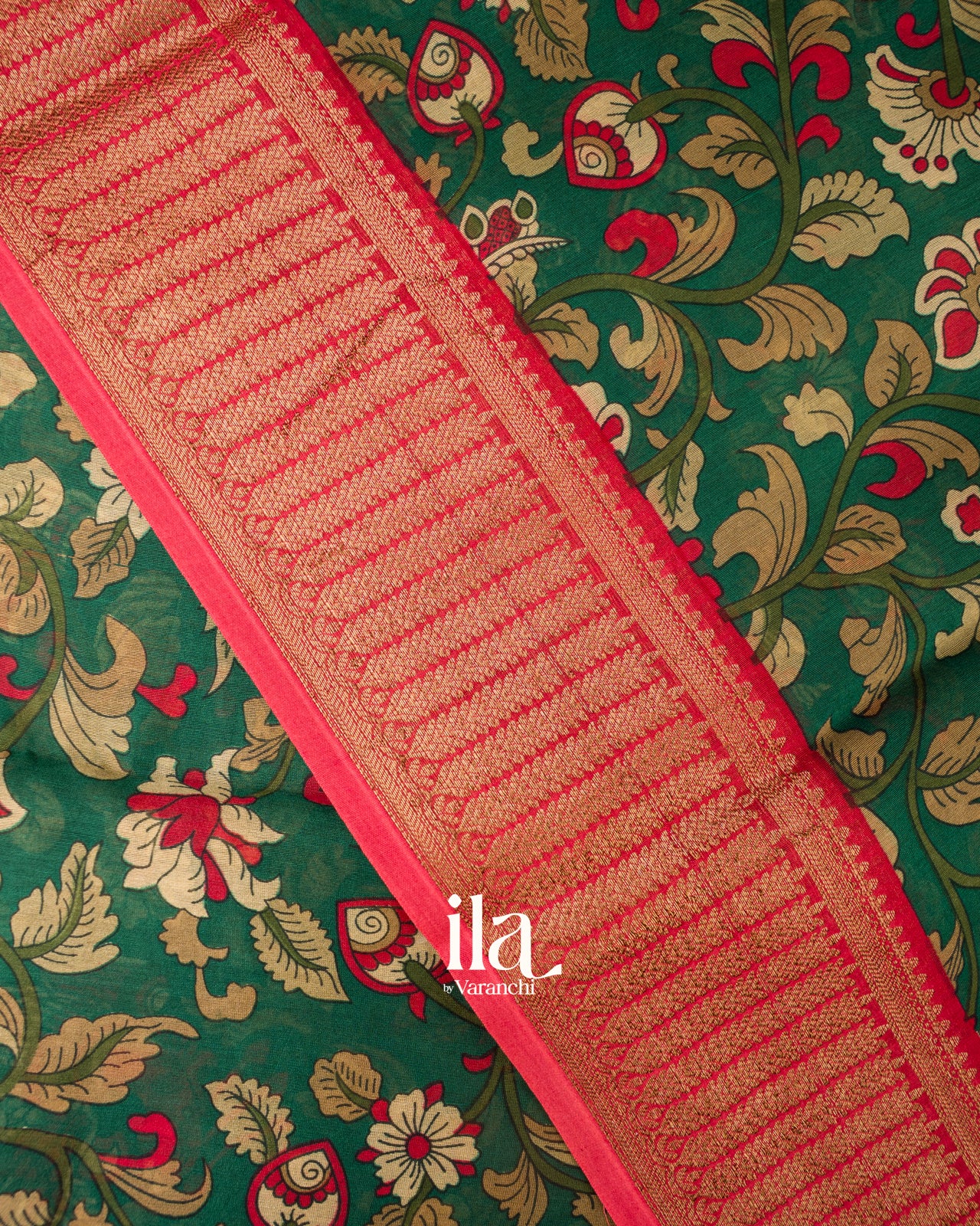 Bottle Green Kalamkari Pure Chanderi Cotton Saree