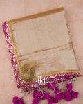 Warm Beige Lace Bordered Cotton Tissue Saree 