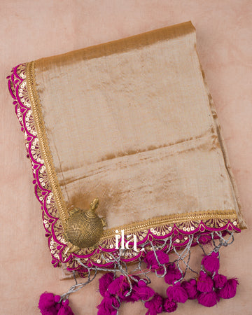 Warm Beige Lace Bordered Cotton Tissue Saree 