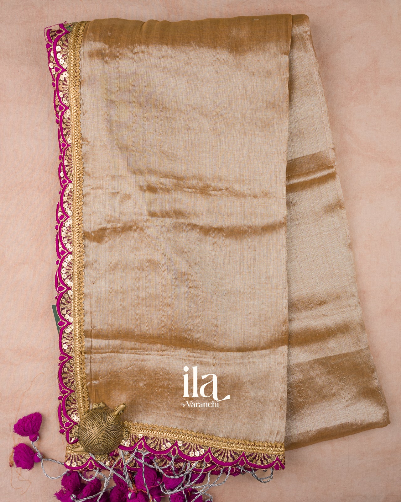 Warm Beige Lace Bordered Cotton Tissue Saree 
