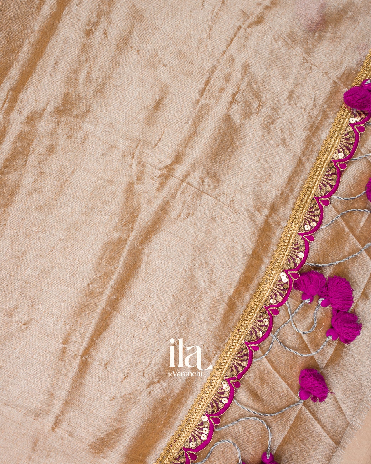 Warm Beige Lace Bordered Cotton Tissue Saree 