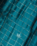 Deep Teal  Sequence Checked Cotton Tissue Saree