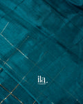 Deep Teal  Sequence Checked Cotton Tissue Saree