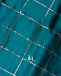 Deep Teal  Sequence Checked Cotton Tissue Saree