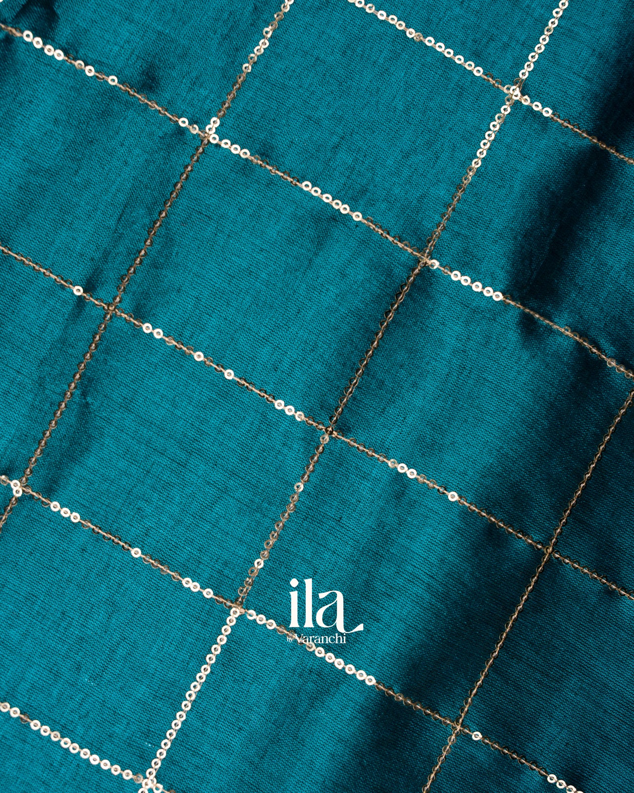 Deep Teal  Sequence Checked Cotton Tissue Saree