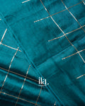 Deep Teal  Sequence Checked Cotton Tissue Saree