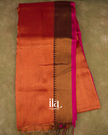 Rust Orange Cotton Tissue Saree