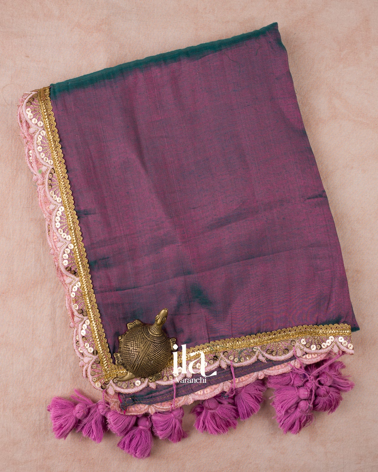 Dusty Plum Lace Bordered Cotton Tissue Saree 
