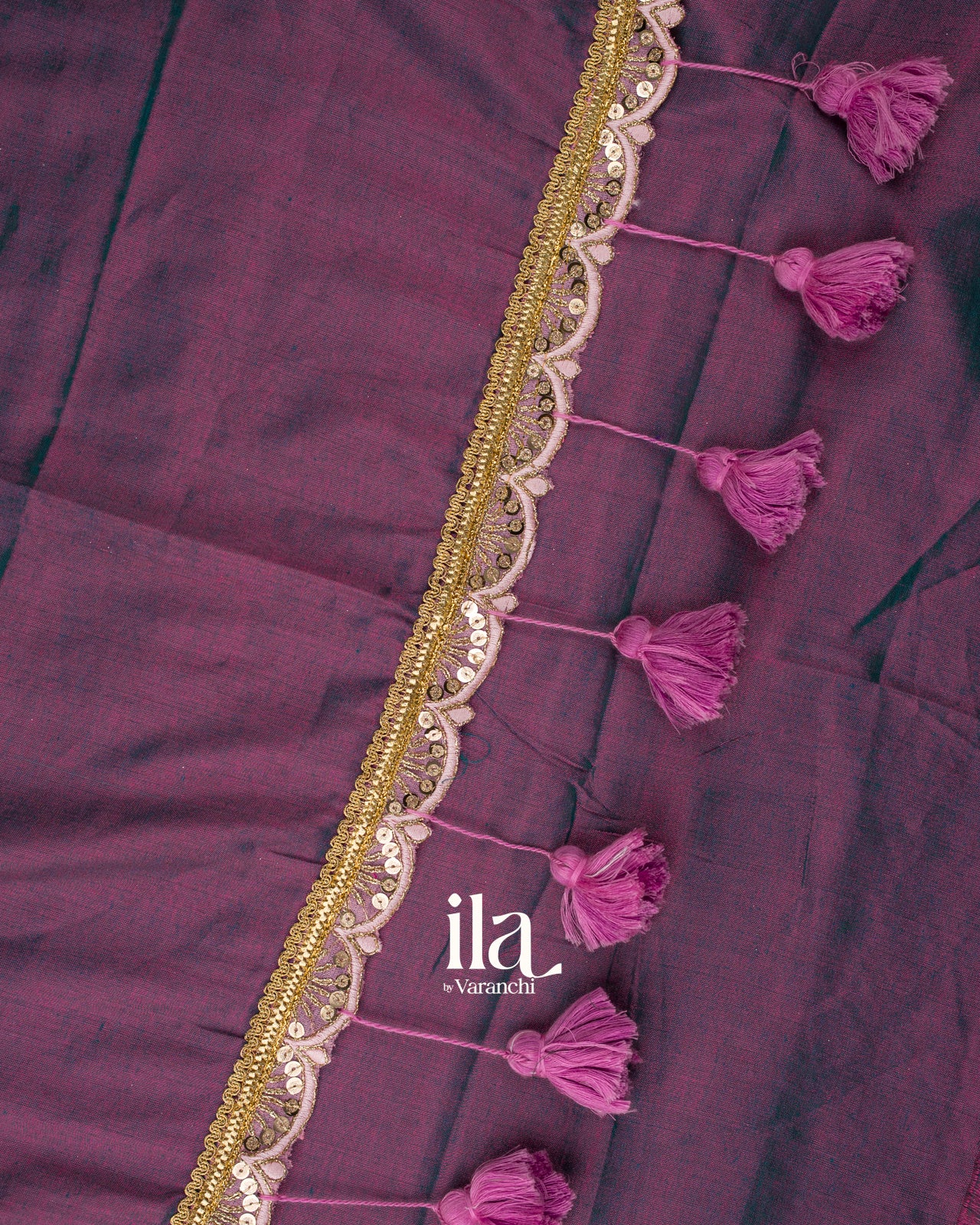 Dusty Plum Lace Bordered Cotton Tissue Saree 