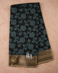 Jet Black Floral Printed Semi Chanderi Cotton Saree