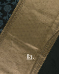 Jet Black Floral Printed Semi Chanderi Cotton Saree