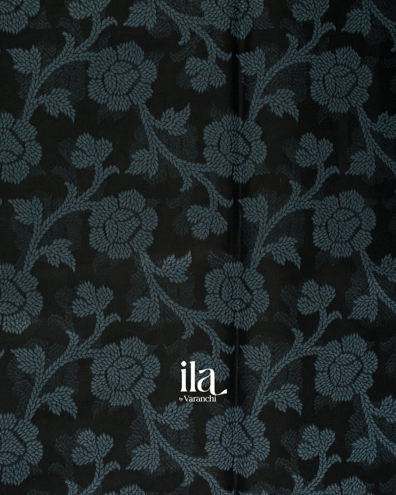 Jet Black Floral Printed Semi Chanderi Cotton Saree