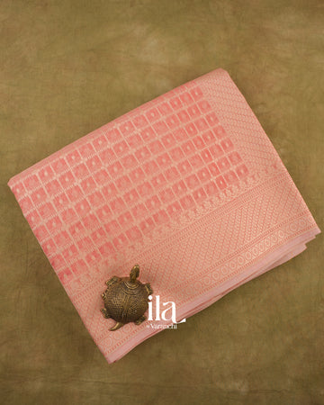 Baby Peach Semi Chanderi Cotton Saree