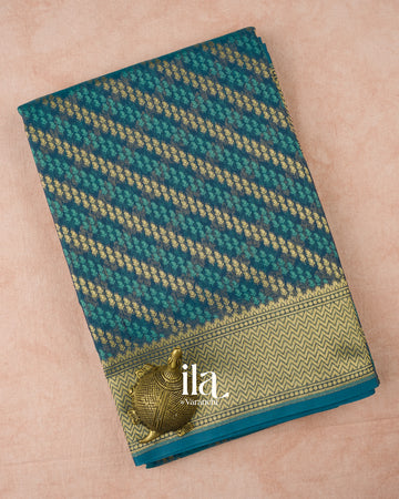 Ink Blue Lehariya Semi Chanderi Cotton Saree