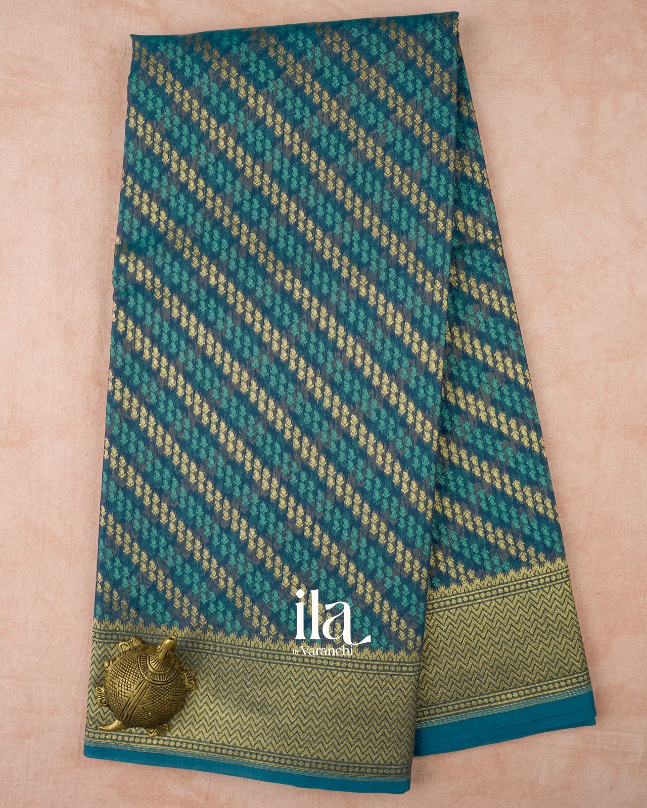 Ink Blue Lehariya Semi Chanderi Cotton Saree