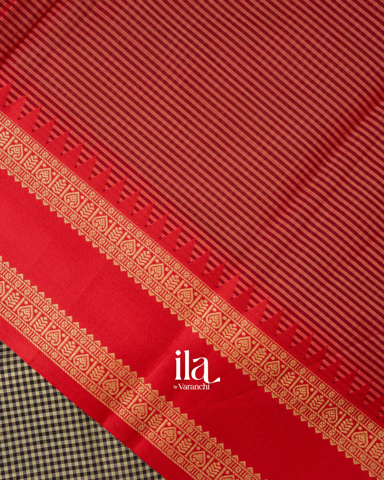 Black and White Checkered  Semi Chanderi Cotton Saree 