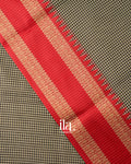 Black and White Checkered  Semi Chanderi Cotton Saree 