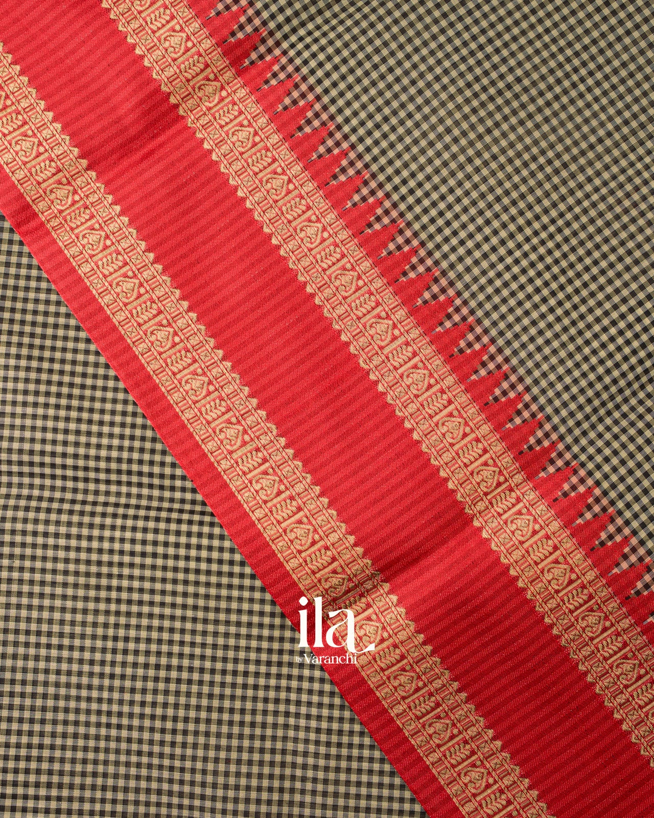 Black and White Checkered  Semi Chanderi Cotton Saree 