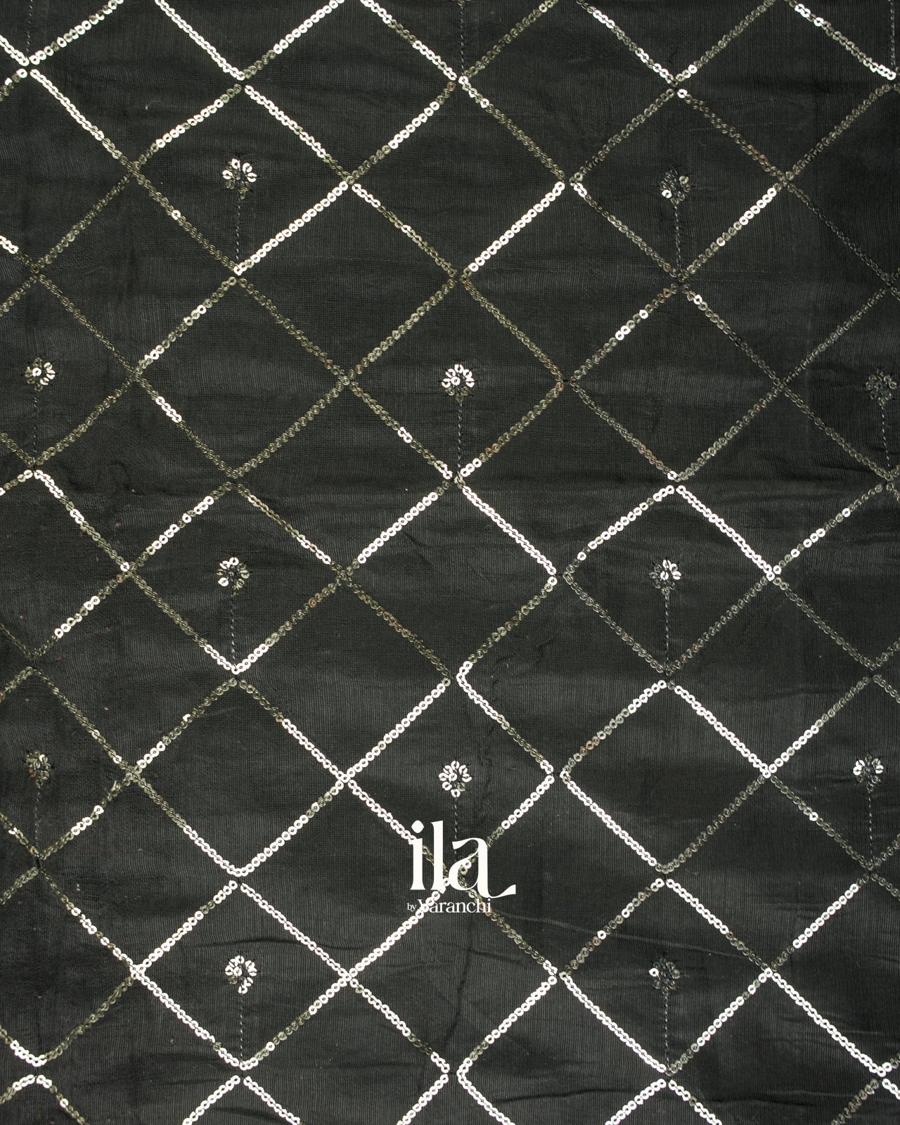 Charcol Black  Sequence Cross Checked Cotton Tissue Saree 