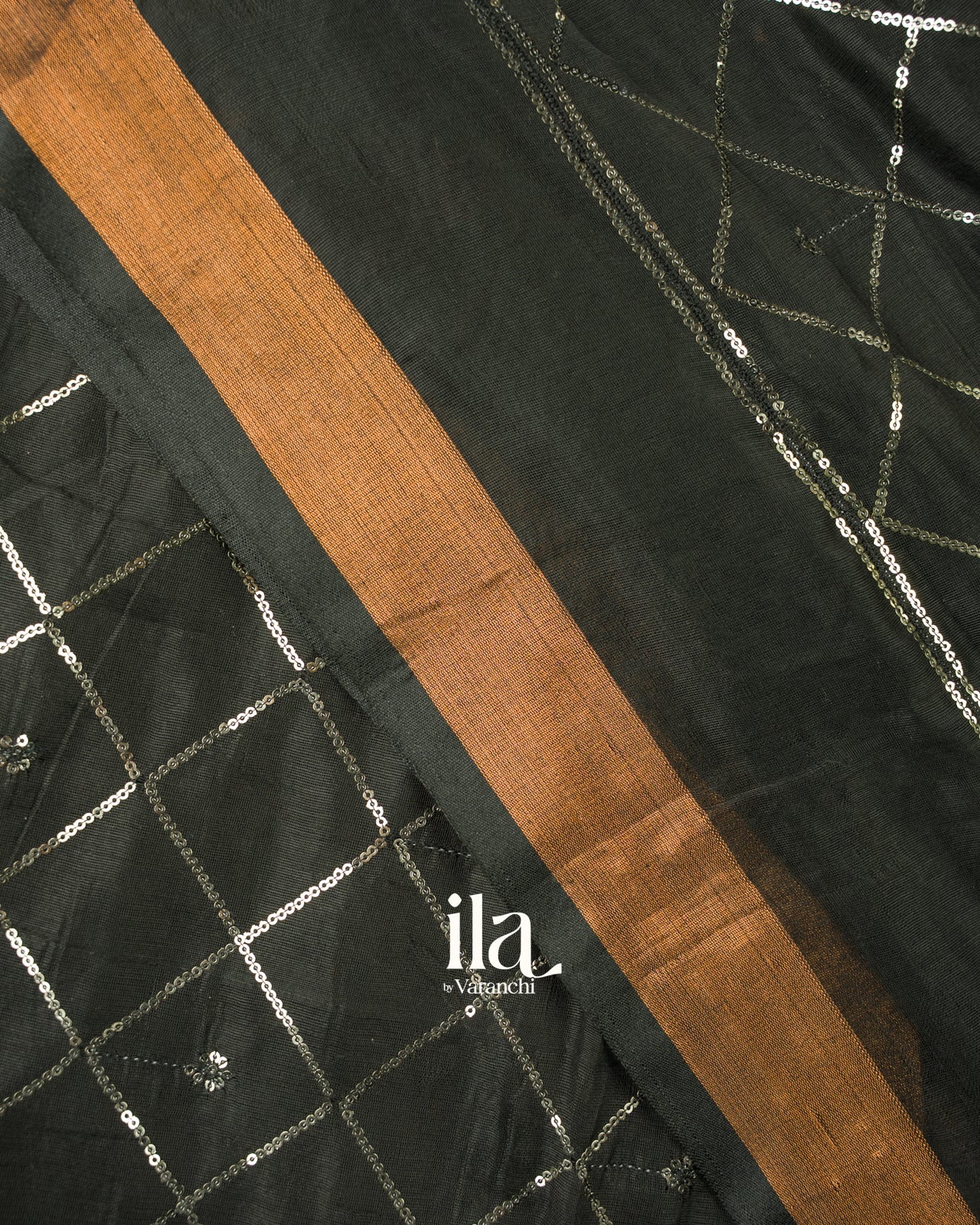 Charcol Black  Sequence Cross Checked Cotton Tissue Saree 
