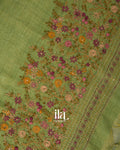 Mehandi Green French Knot Embroidered Linen Tissue Saree 