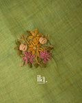 Mehandi Green French Knot Embroidered Linen Tissue Saree 