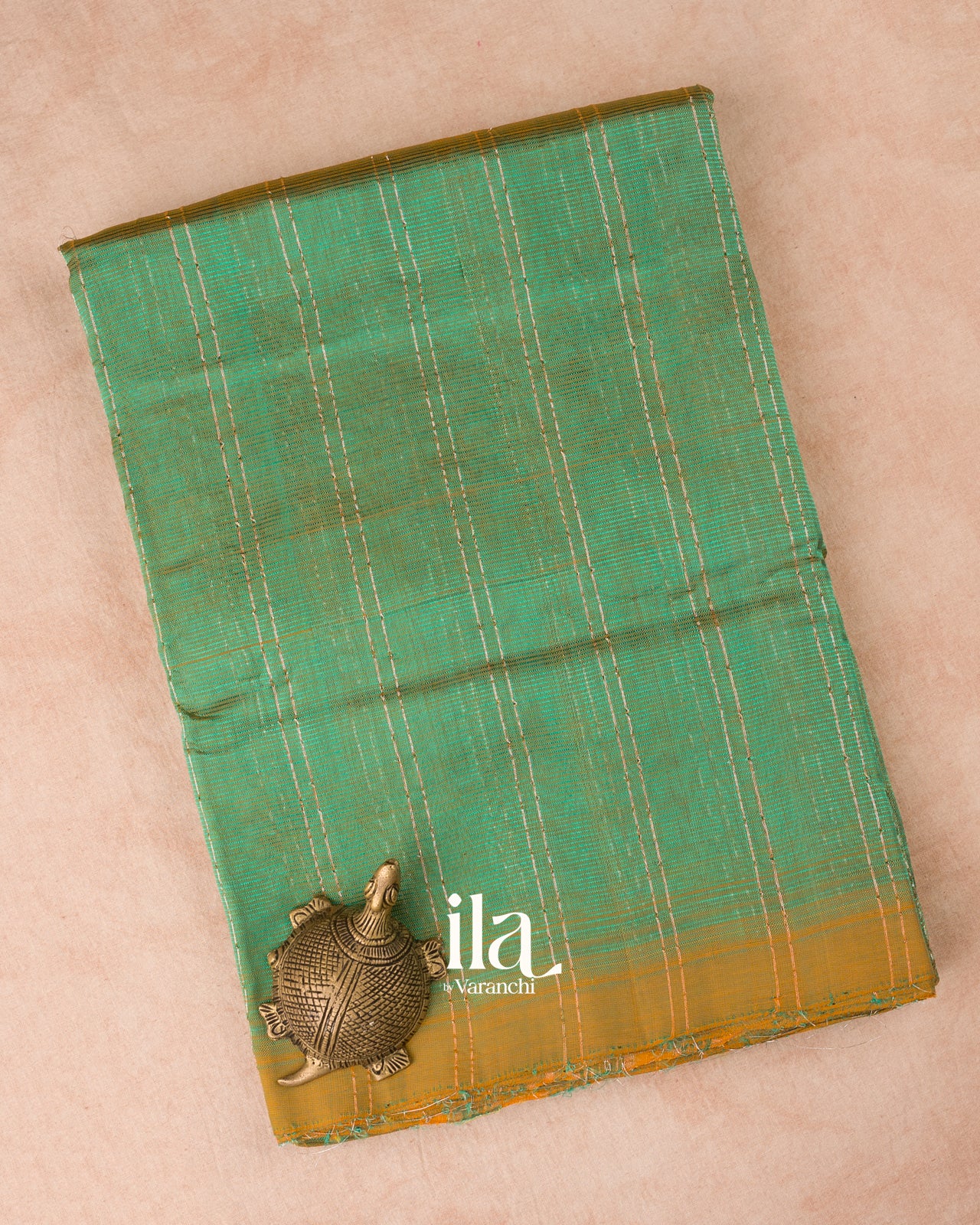 Teal Blue Striped Semi Mangalgiri Silk Cotton Saree 
