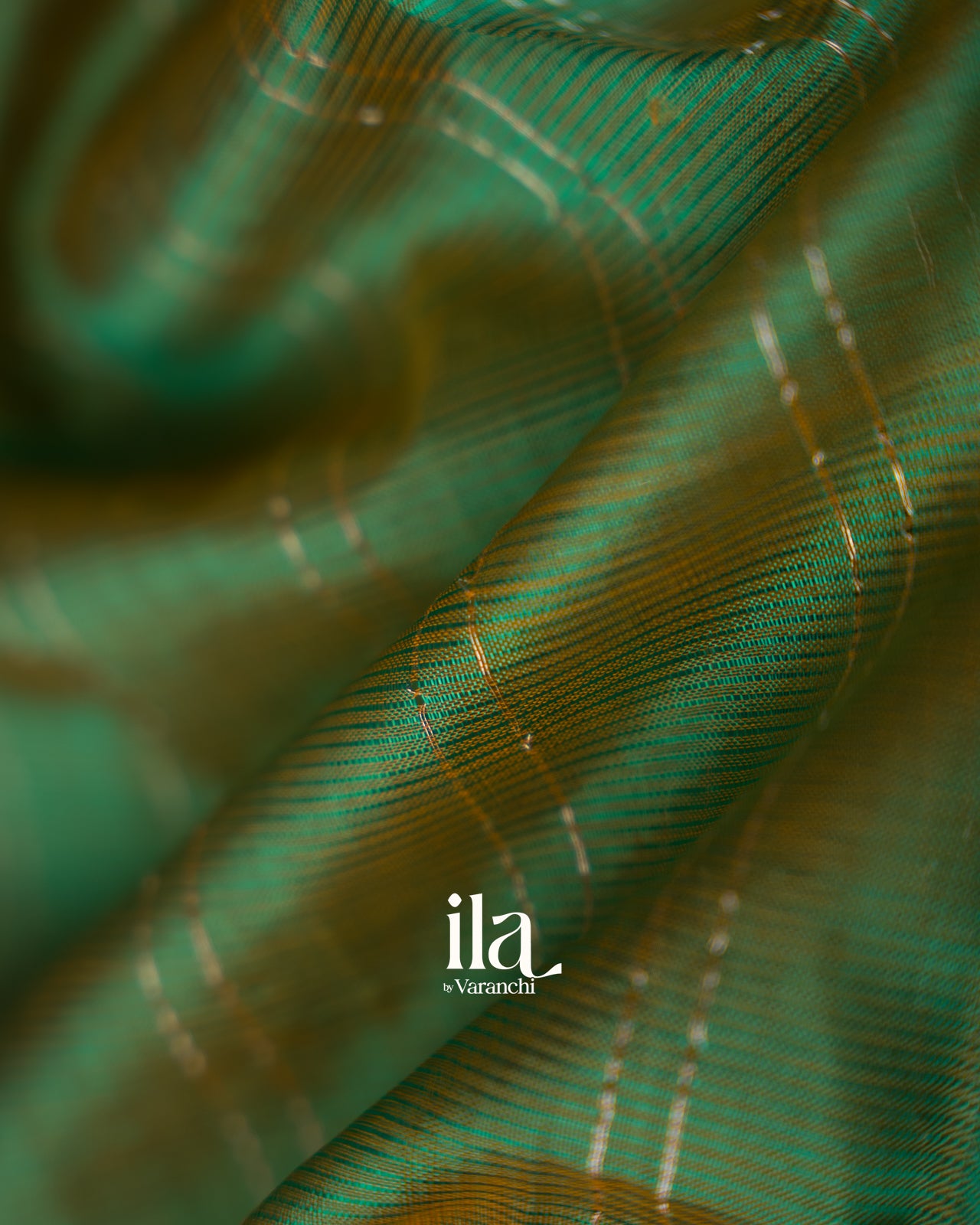 Teal Blue Striped Semi Mangalgiri Silk Cotton Saree 