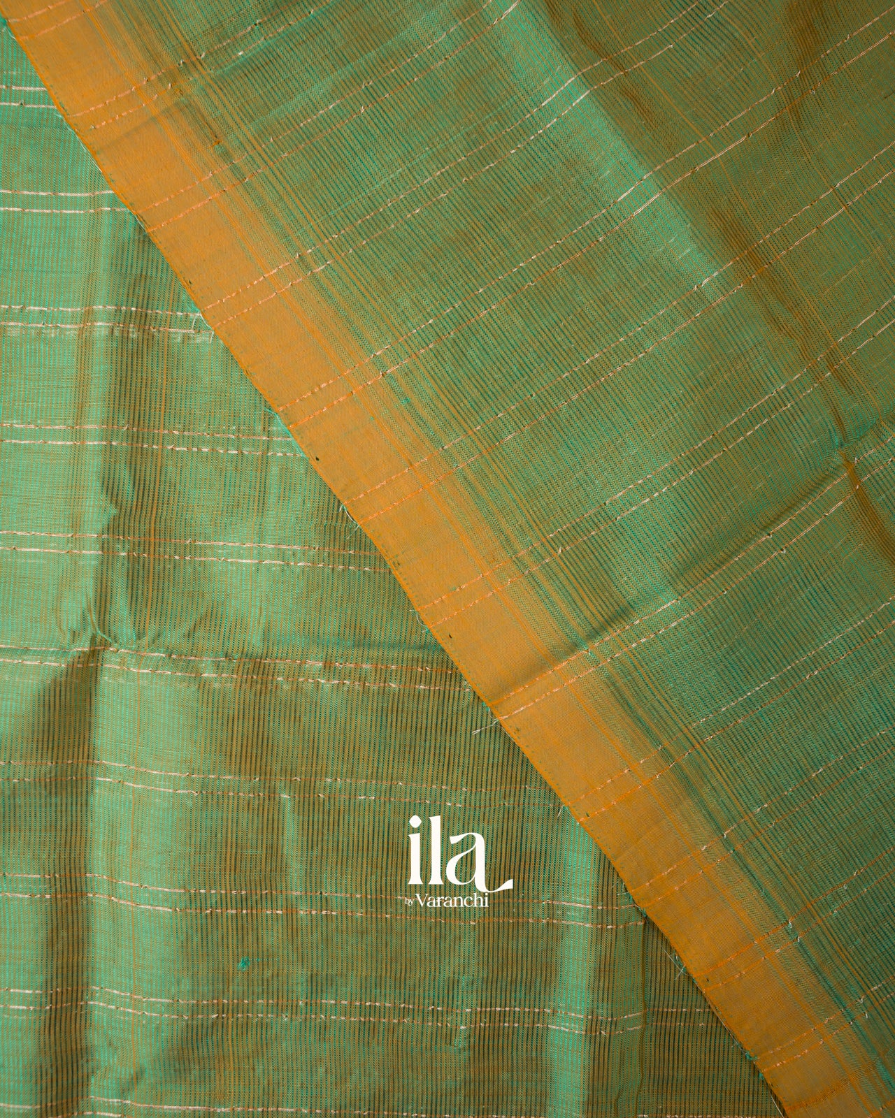 Teal Blue Striped Semi Mangalgiri Silk Cotton Saree 