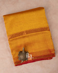 Golden Yellow Striped Semi Mangalgiri Silk Cotton Saree 