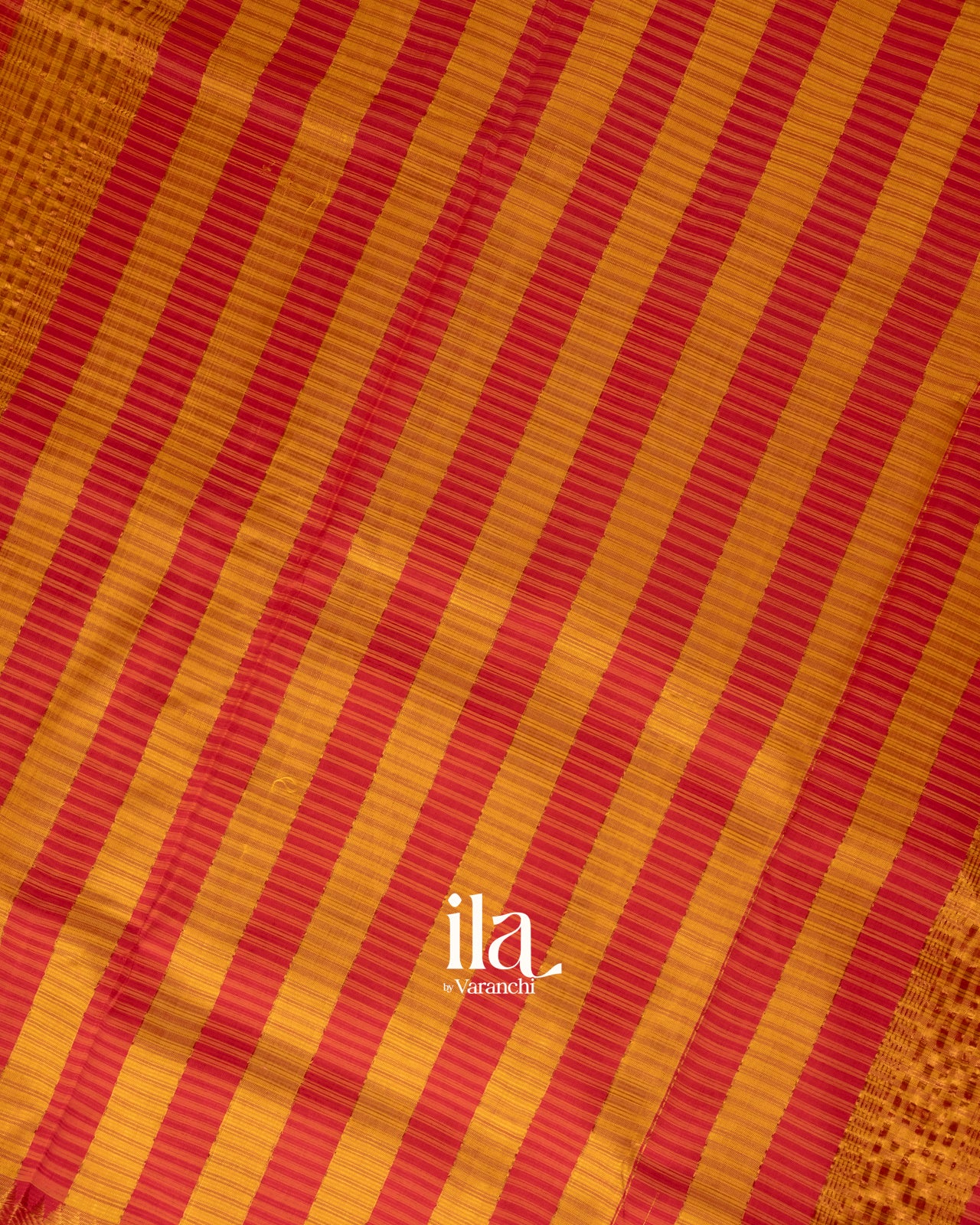 Golden Yellow Striped Semi Mangalgiri Silk Cotton Saree 