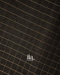 Jet Black Floral Embroidered Checkered Semi Tussar Silk Saree 