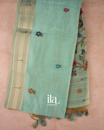 Pastel Blue Paithani Semi Cotton Saree